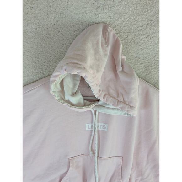 Levis Cropped Hoodie Sweatshirt Womens XL Baby Pink Drawstring Preppy - Picture 10 of 16